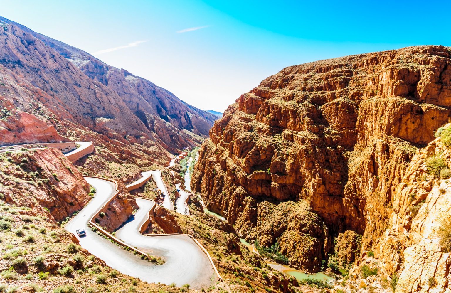 Switchback road climbing through the Dades Gorge in the Atlas Mountains, Morocco