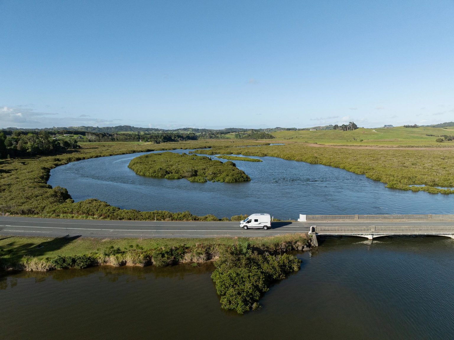 A Britz HiTop campervan at Waipu, North Island, New Zealand