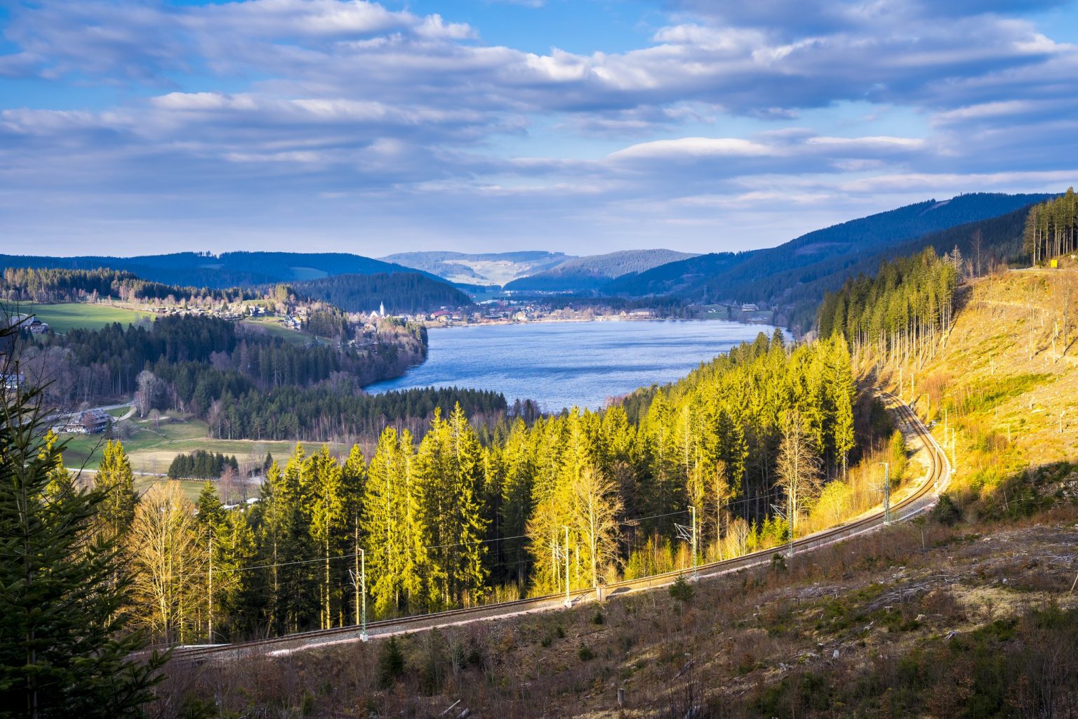 Forest road above a lake in the Black Forest, Germany