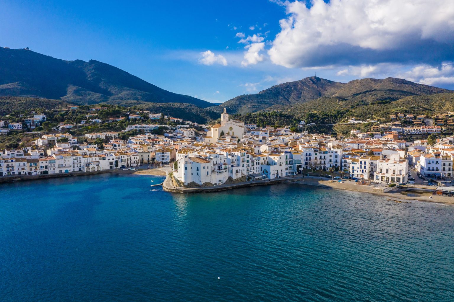 Whitewashed Cadaques around its bay on the Costa Brava