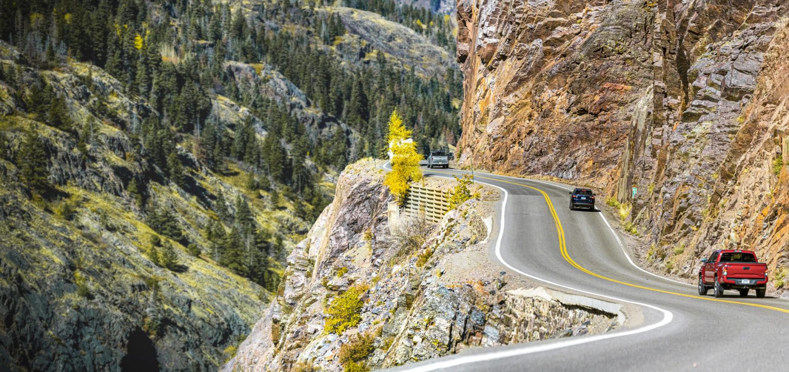 The Million Dollar Highway out of Ouray in autumn