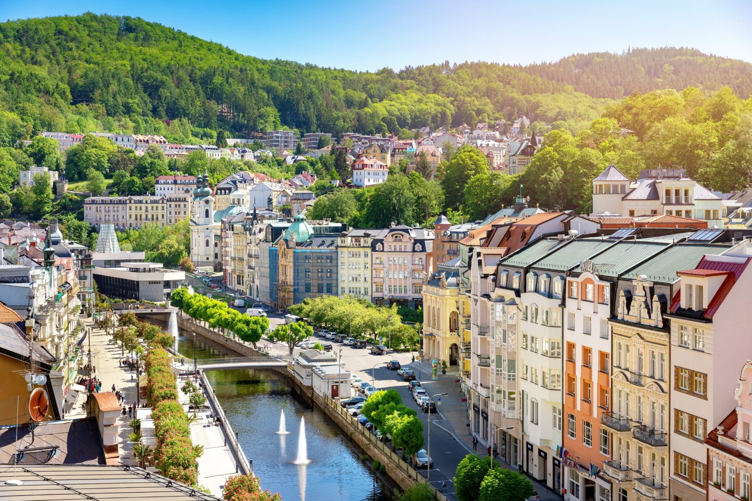 Colonnade beside the river in the spa town of Karlovy Vary