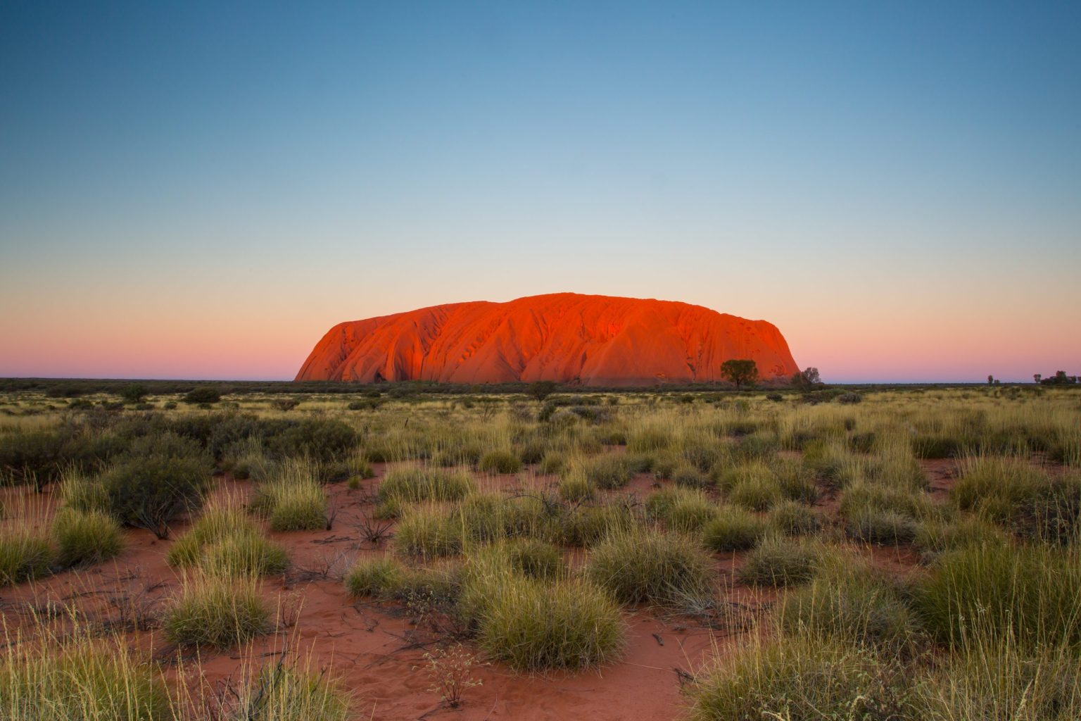 Uluru glowing at sunset in the Red Centre