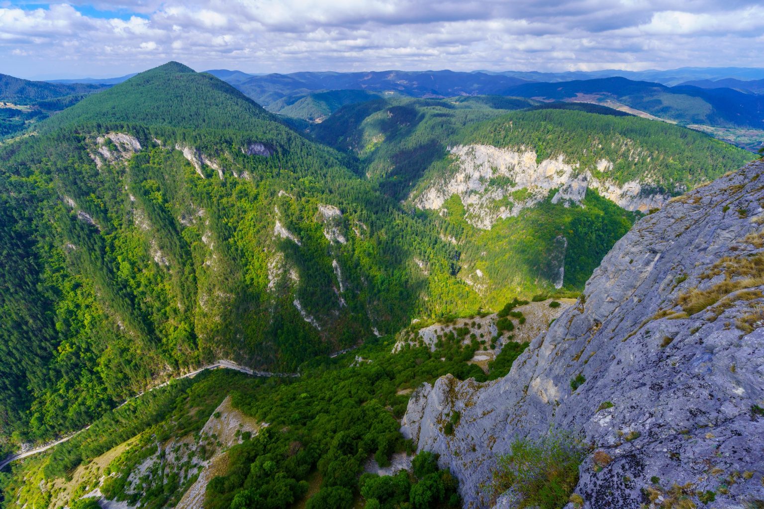 Forested limestone gorge in the Bulgarian mountains