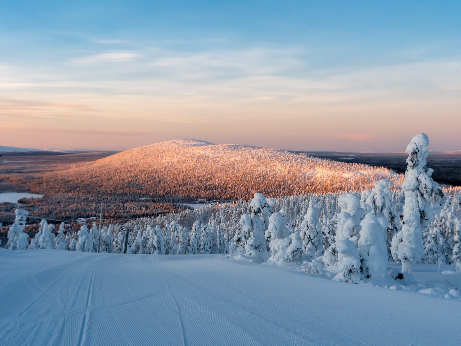 Polar sunrise over the fells at Levi, Kittilä