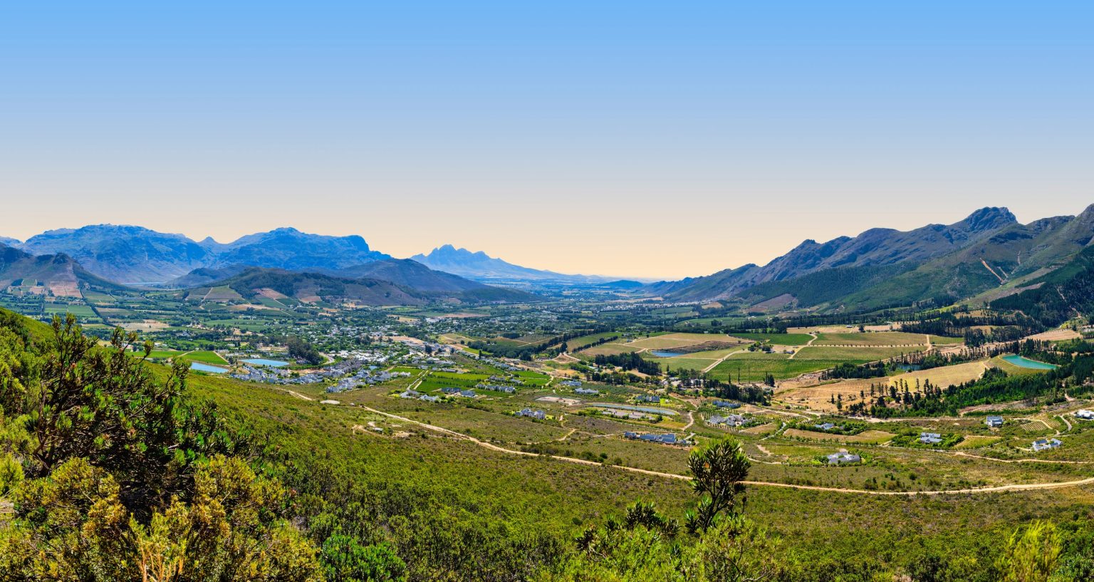 Panorama of the Franschhoek Valley and its mountains