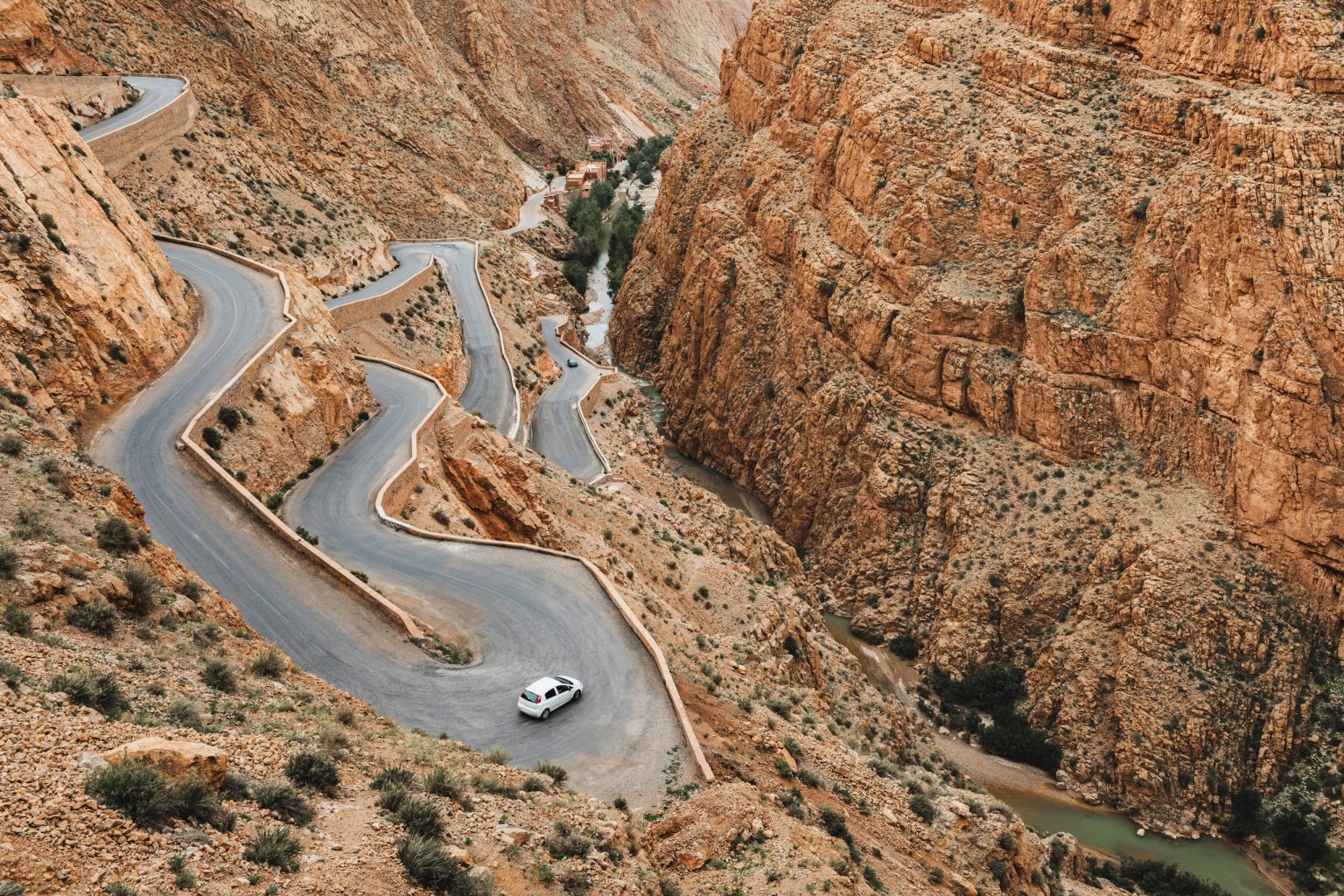 Switchbacks of the Dades Gorge road in the High Atlas, Morocco