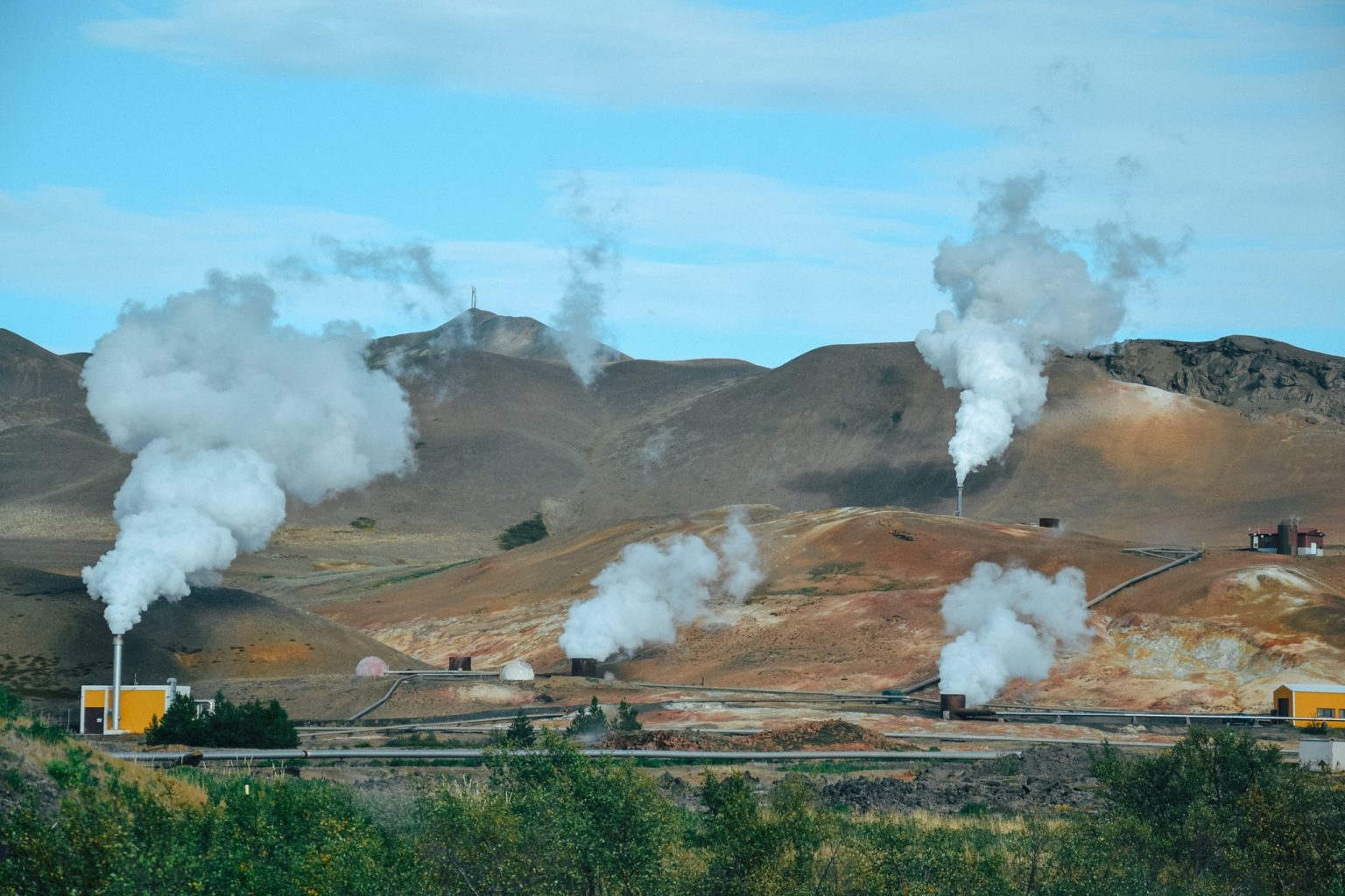 Steam rising from a geothermal valley in Iceland