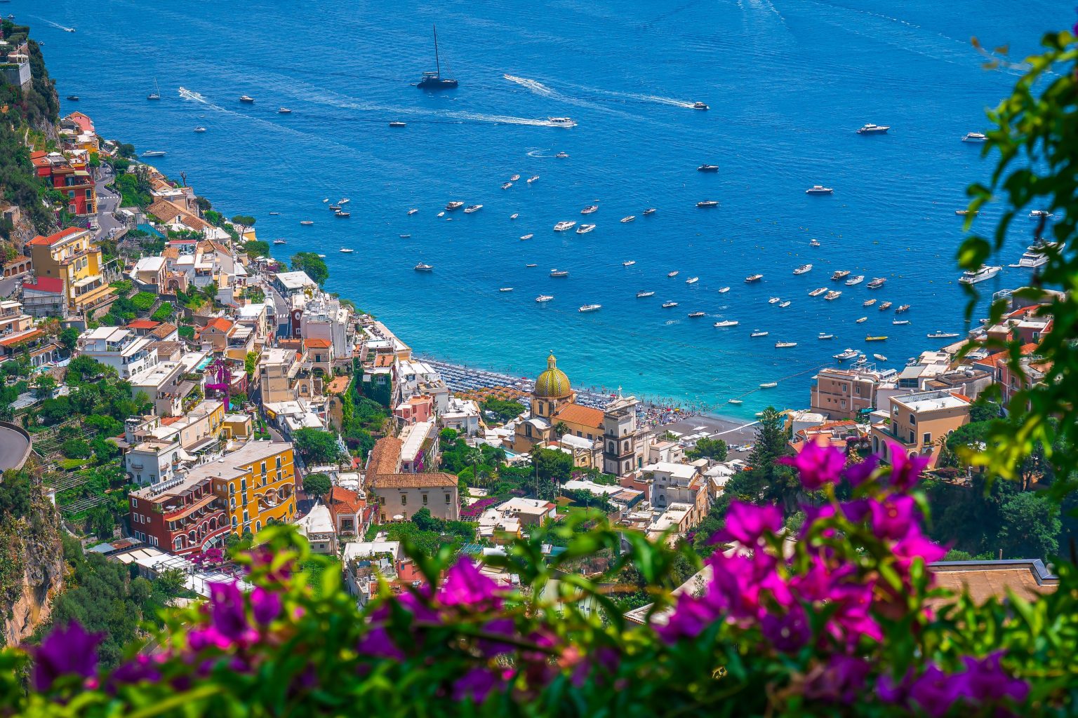 Colourful houses of Positano stepping down to the sea