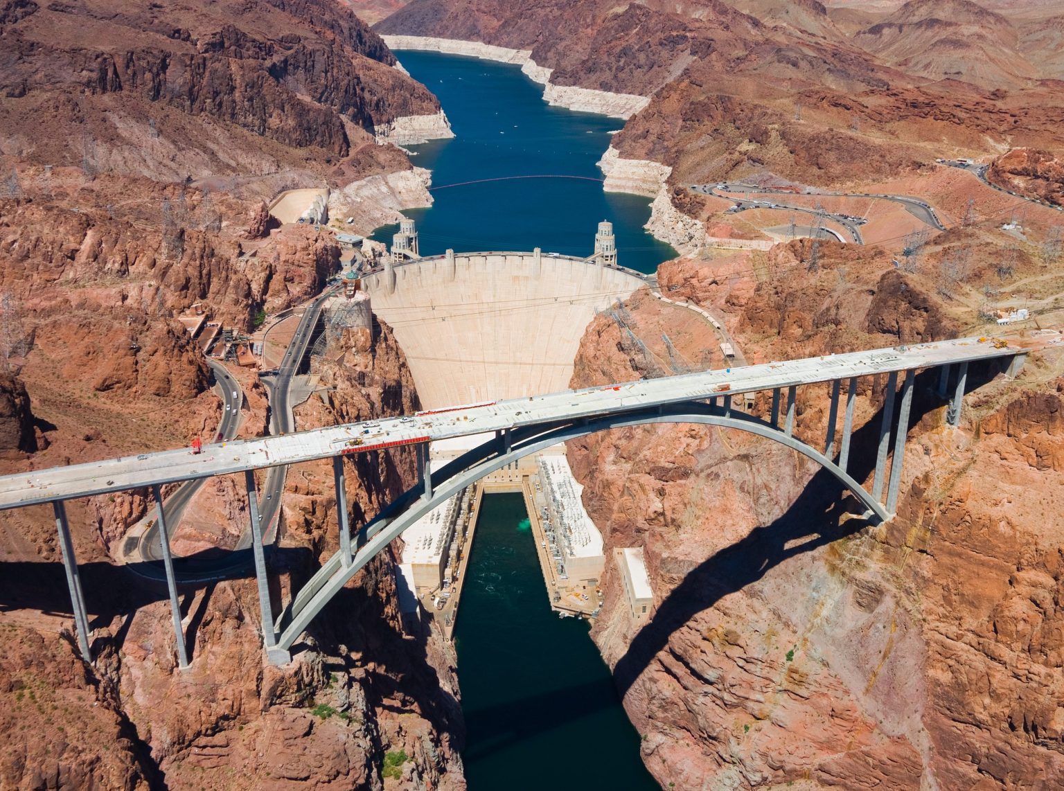 Hoover Dam and the Mike O'Callaghan-Pat Tillman Bridge over the Colorado River