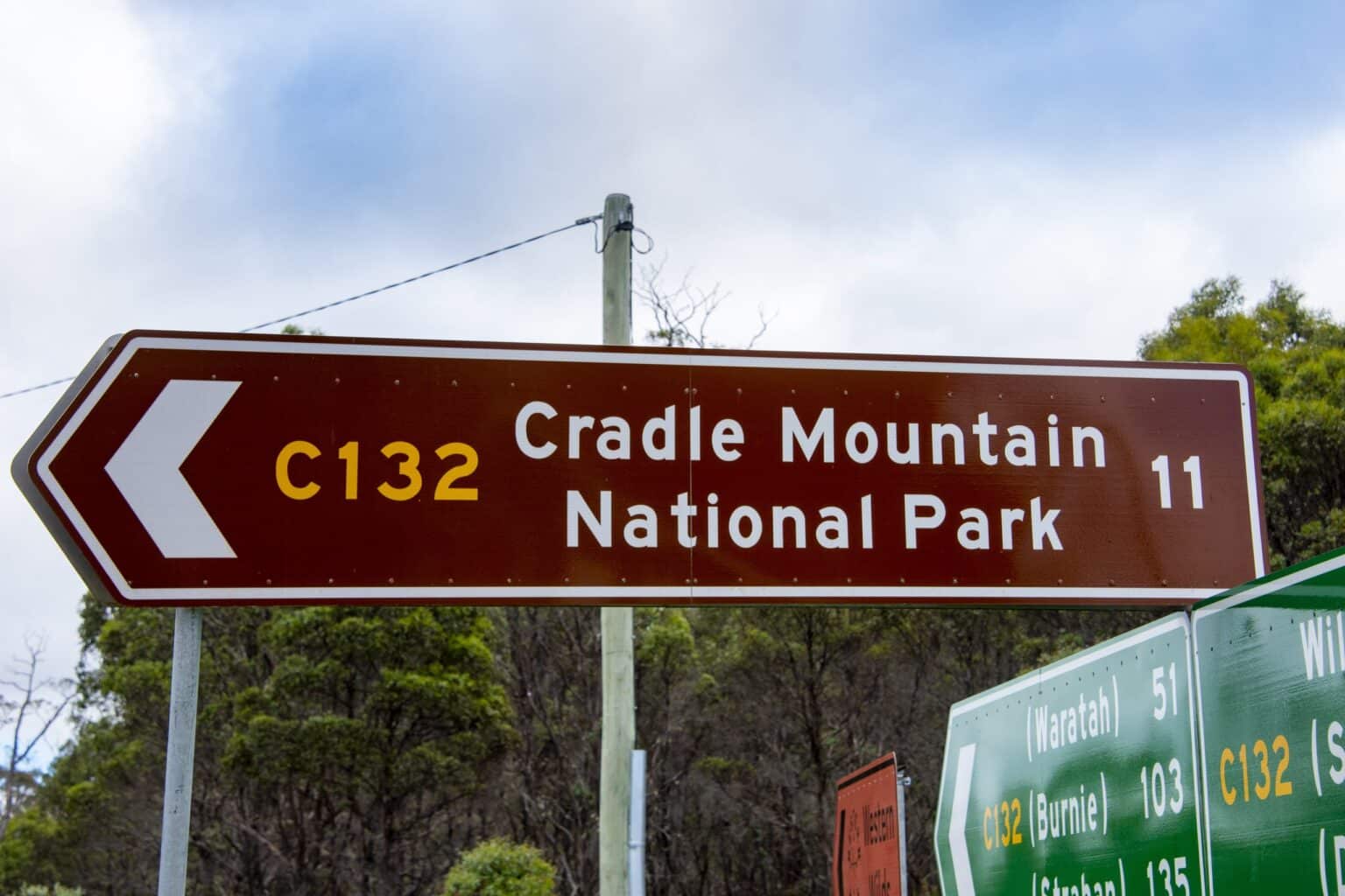 Road sign for Cradle Mountain National Park, Tasmania
