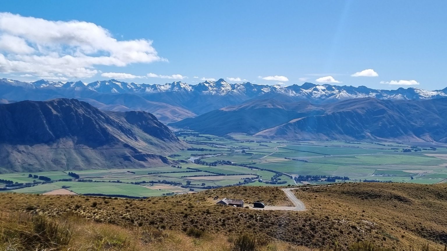 Wide high-country valley below the Southern Alps, New Zealand