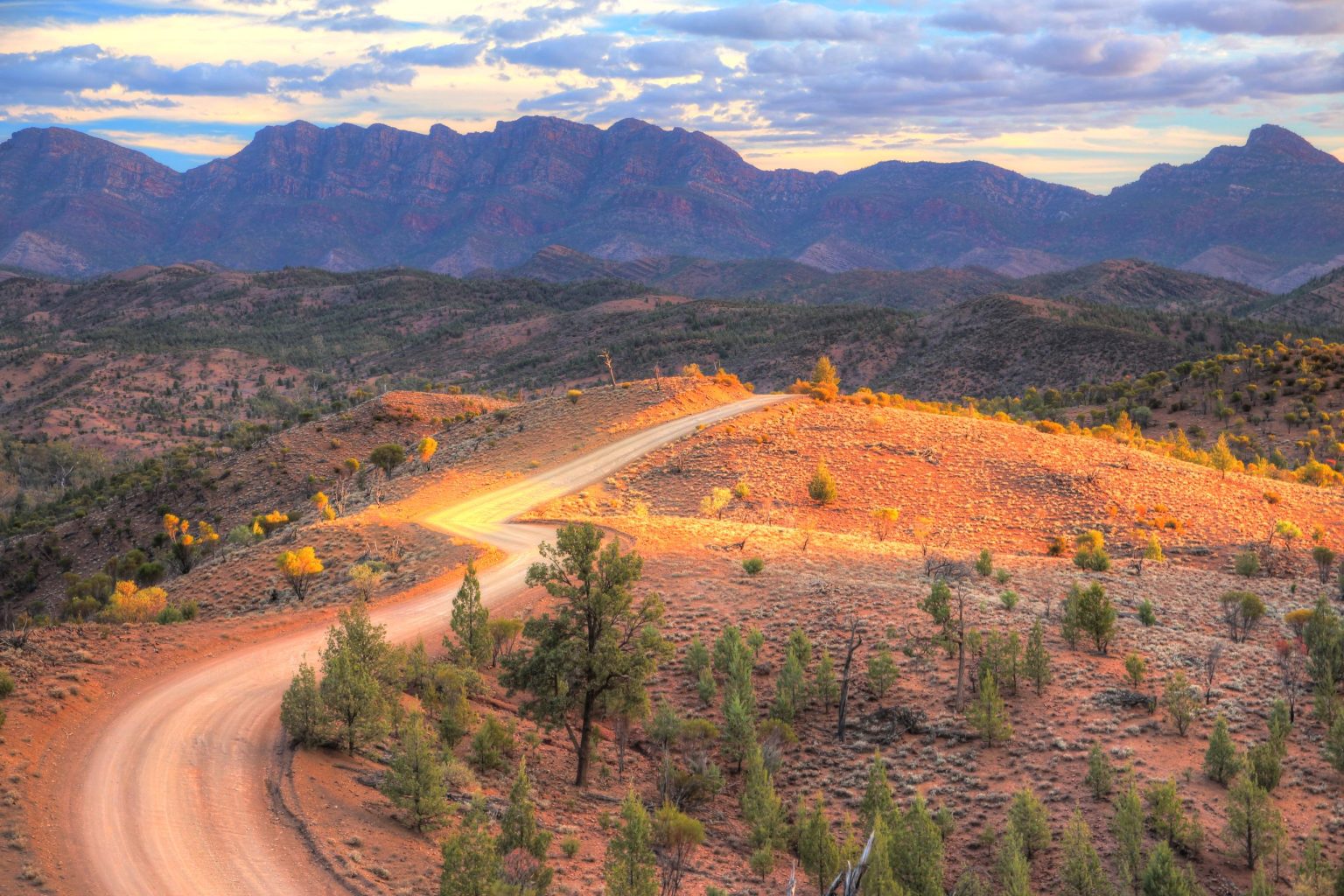 Road through the Flinders Ranges at sunset