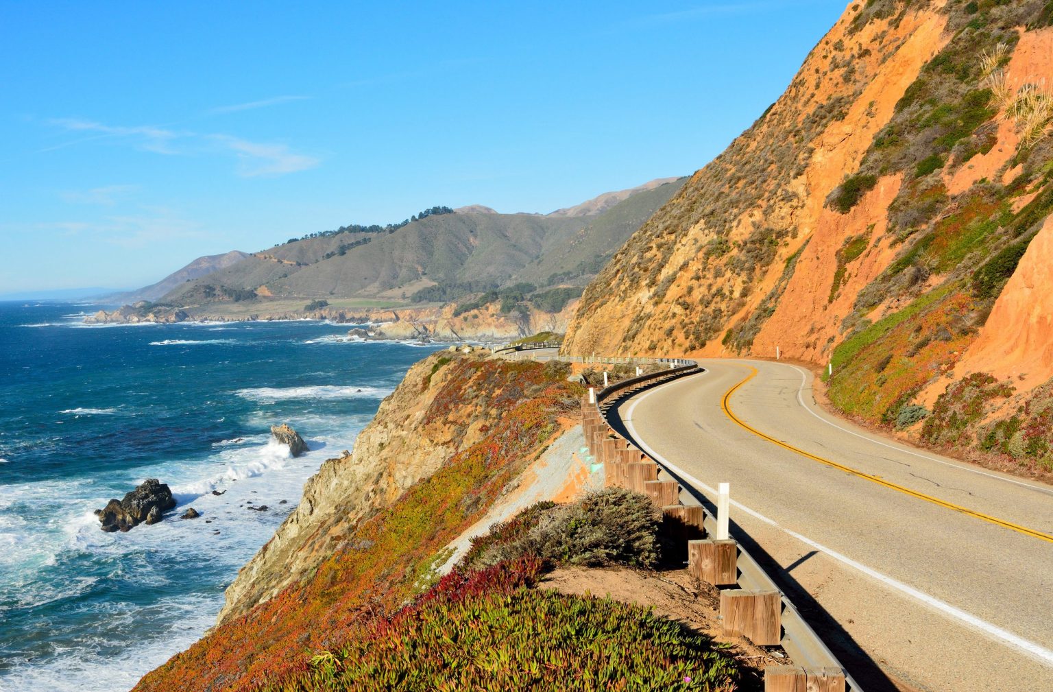 Highway 1 clinging to the Pacific cliffs of Big Sur, California