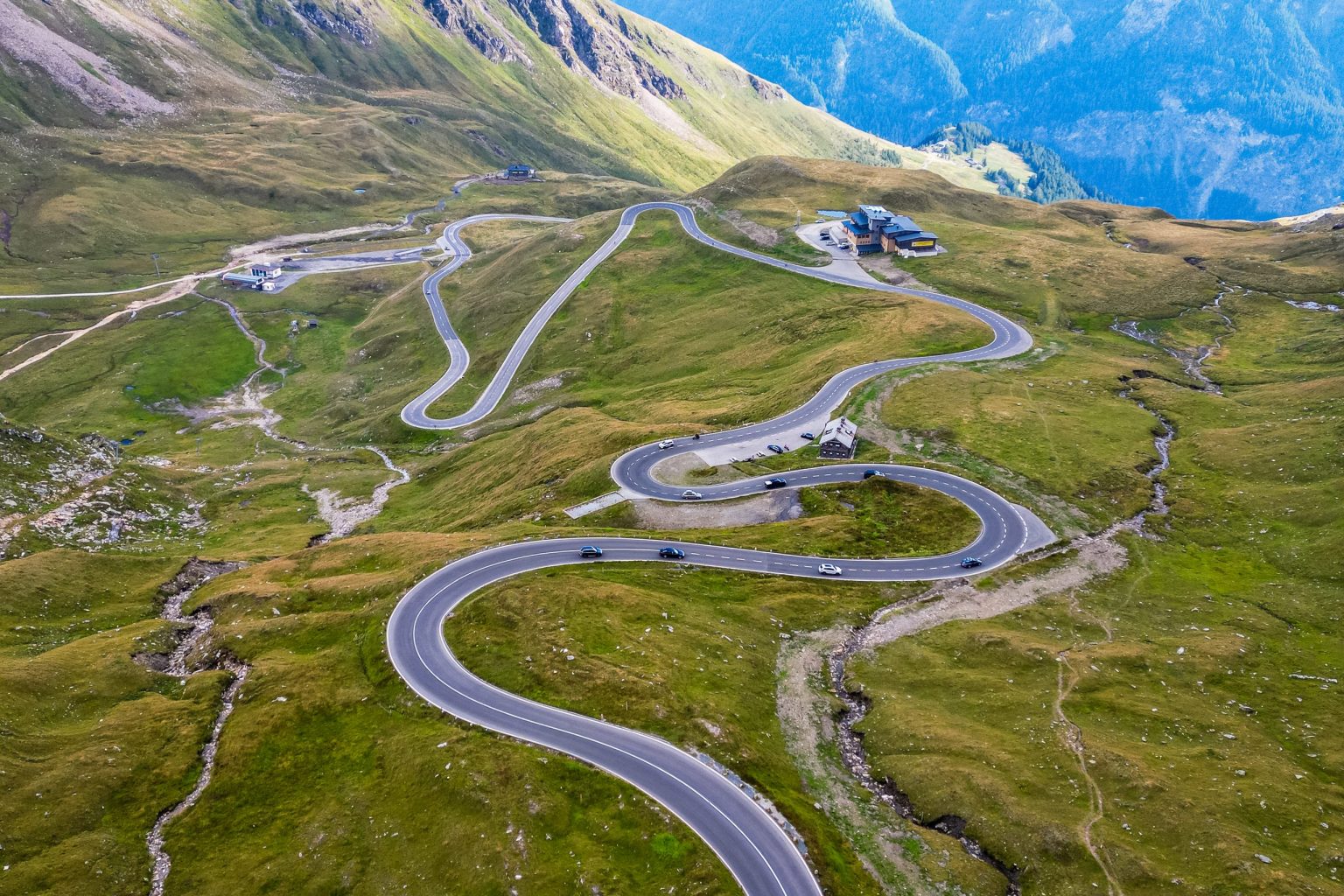 Aerial view of hairpin bends on the Grossglockner High Alpine Road, Austria