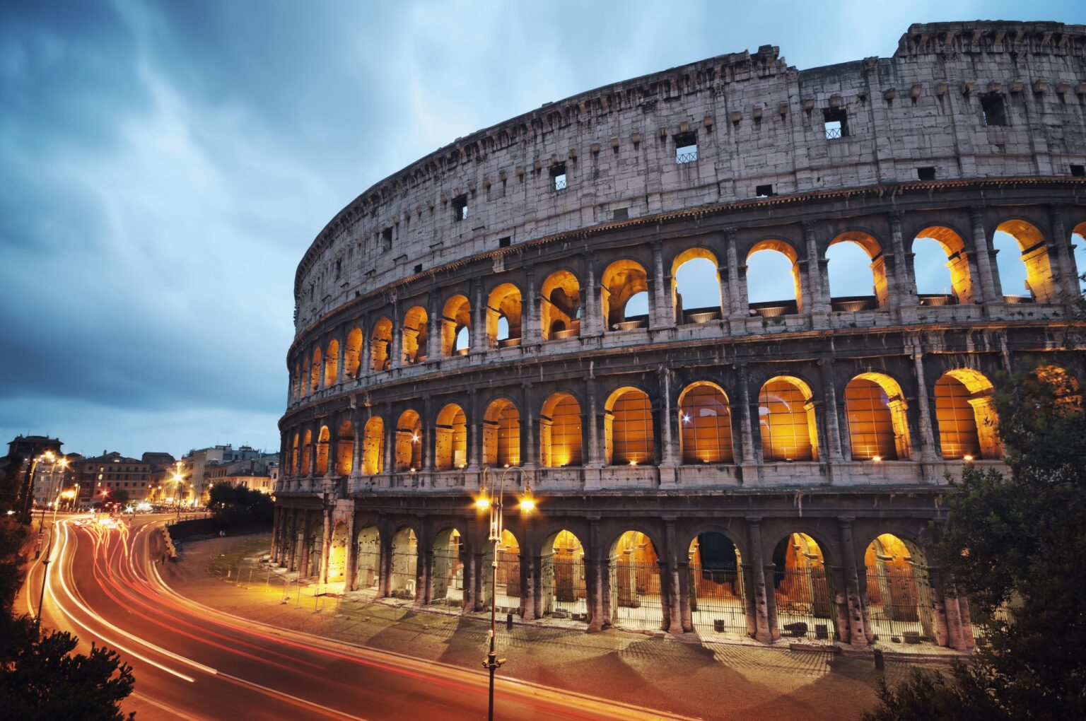 Rome colosseum night light trails italy road trip