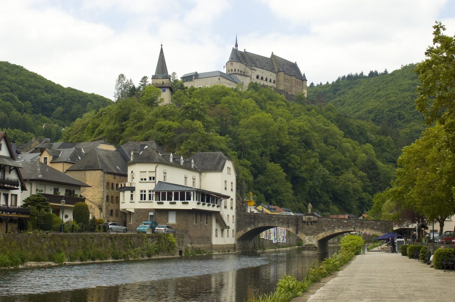 Vianden castle above the Our river, Luxembourg