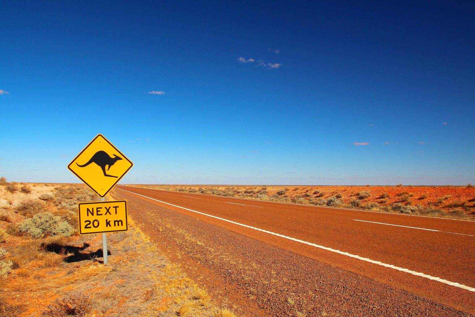 Kangaroo sign on a red outback road