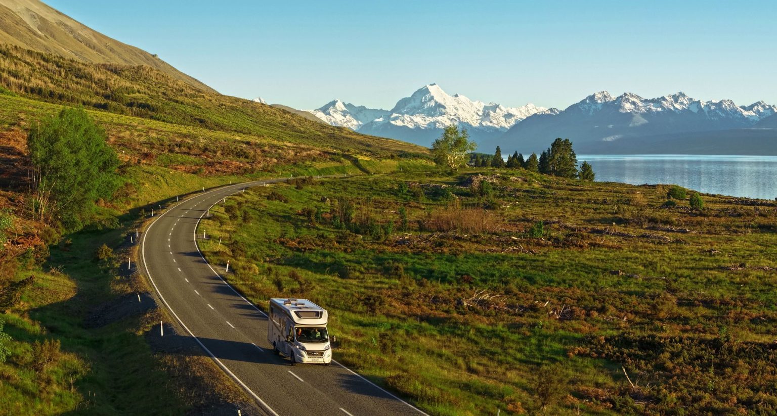 A Britz Wanderer campervan at Lake Pukaki, South Island, New Zealand