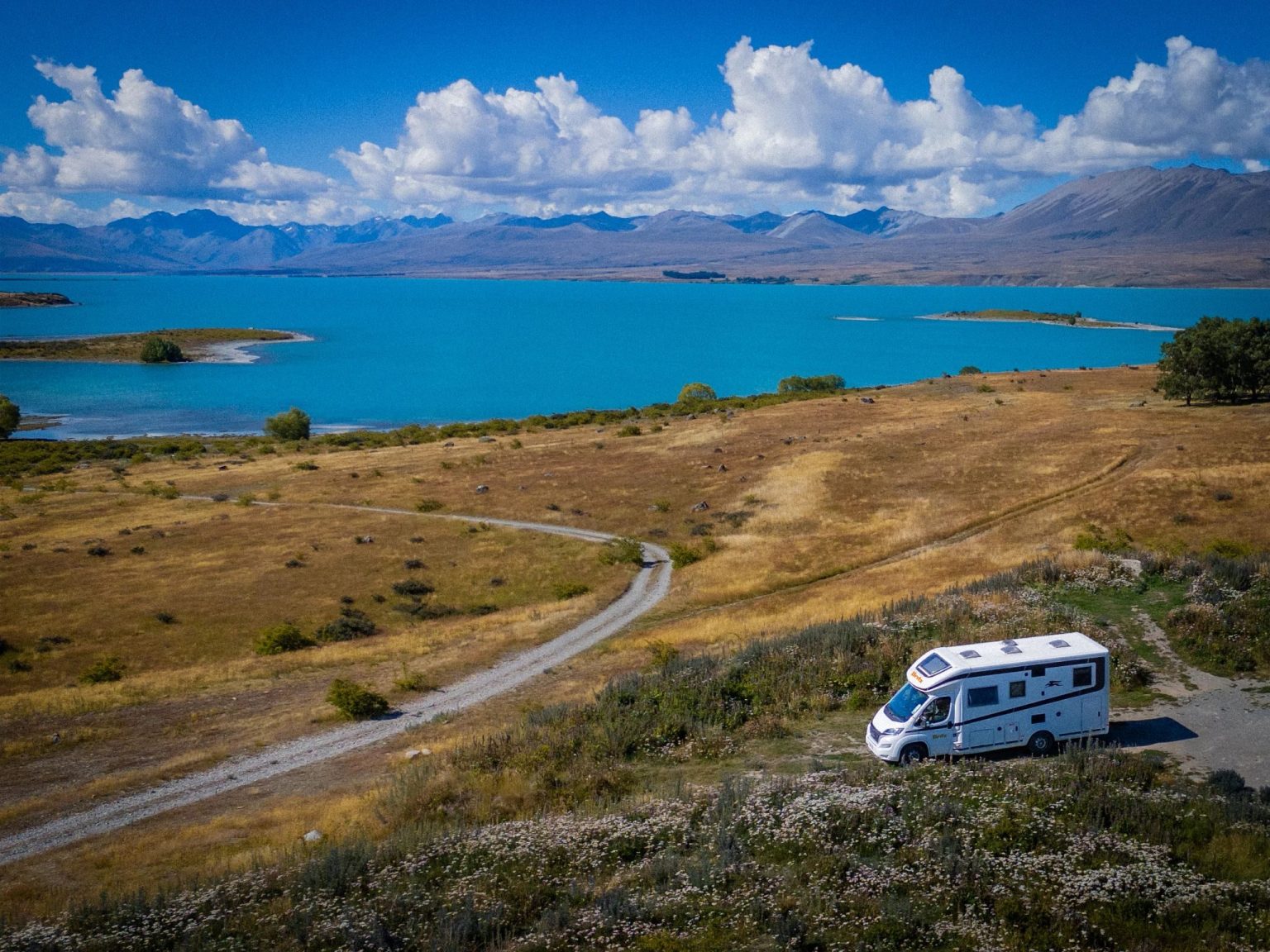 A Britz Wanderer campervan at Lake Tekapo, South Island, New Zealand