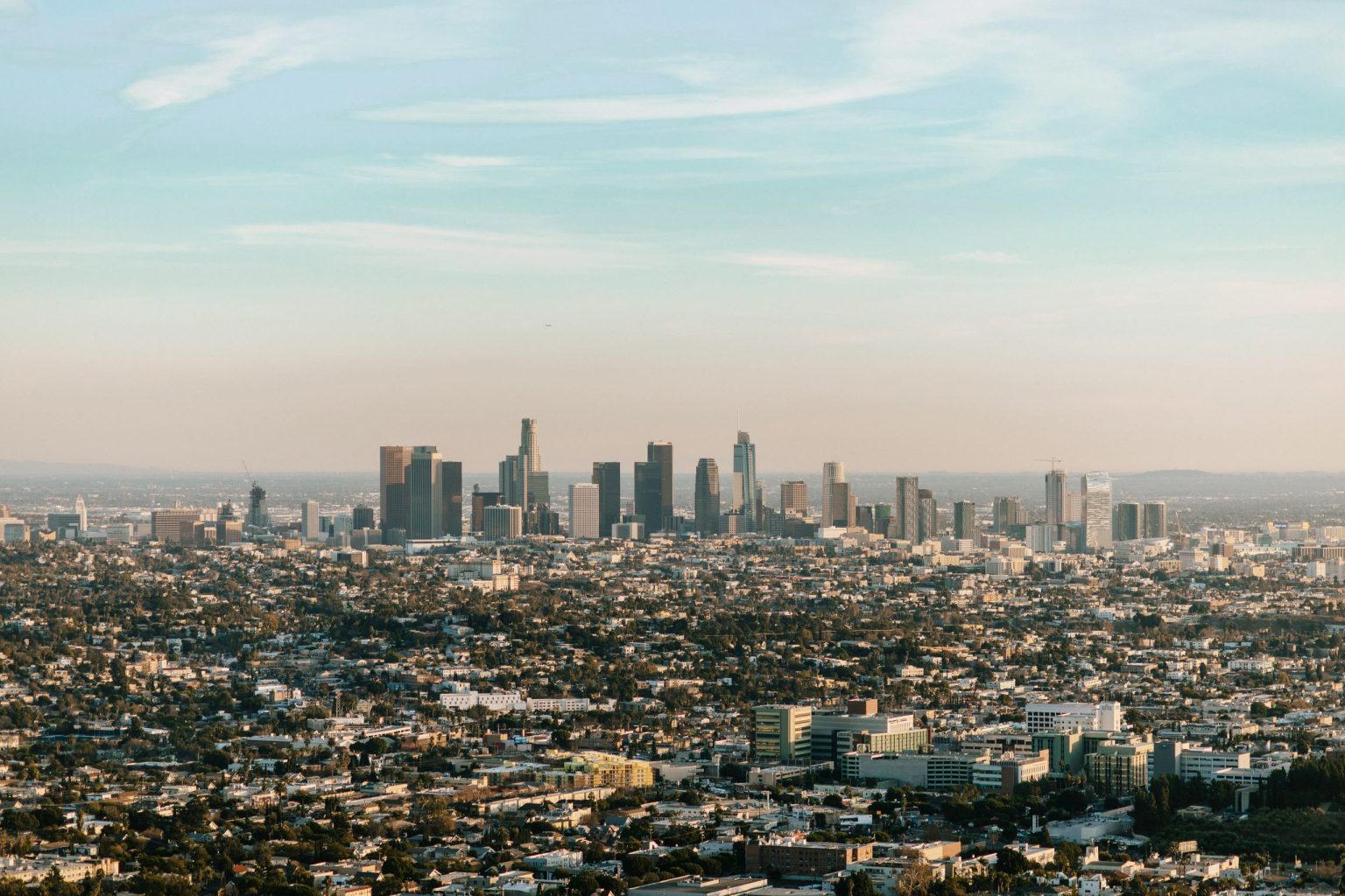 Downtown Los Angeles skyline seen from the hills