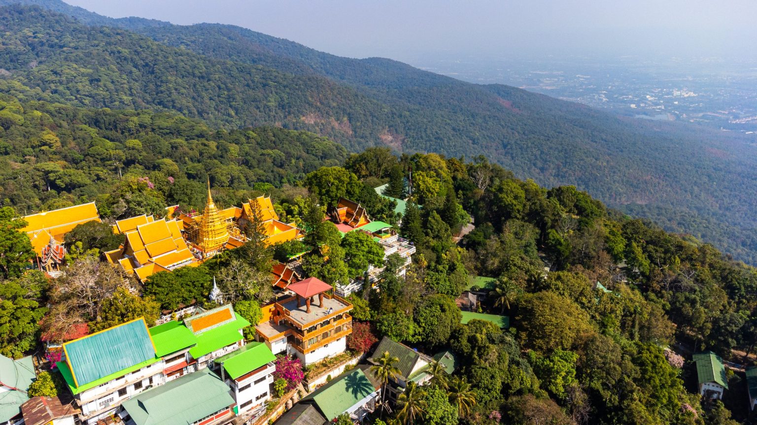 Aerial view of Wat Phra That Doi Suthep above Chiang Mai