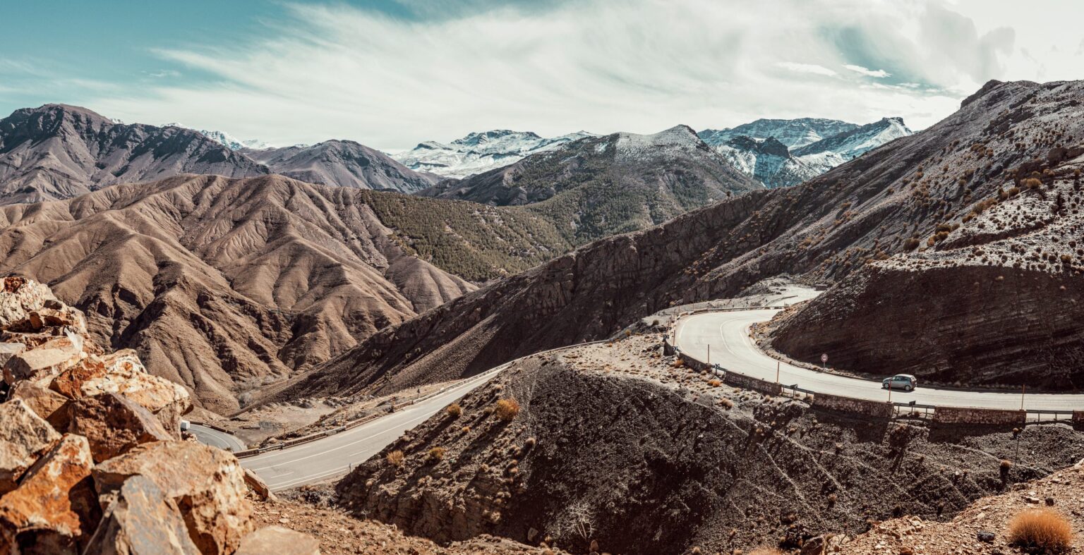 The Tizi n'Tichka pass road crossing the High Atlas, Morocco