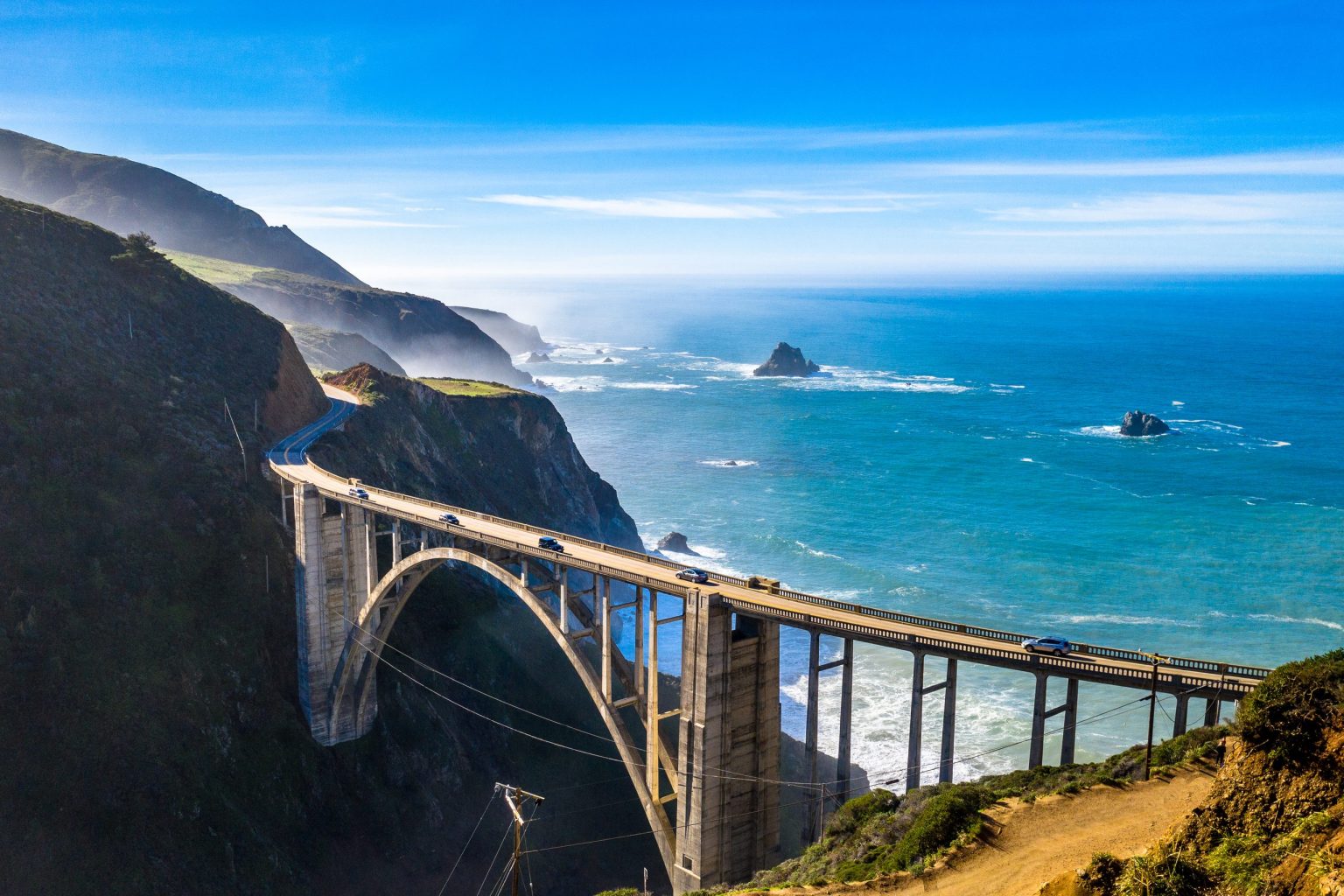 Aerial view of Bixby Creek Bridge on Highway 1, Big Sur