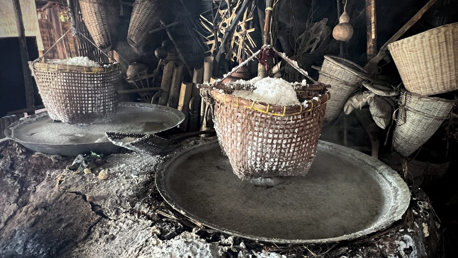 Mountain salt drying in baskets at Bo Kluea, Nan province