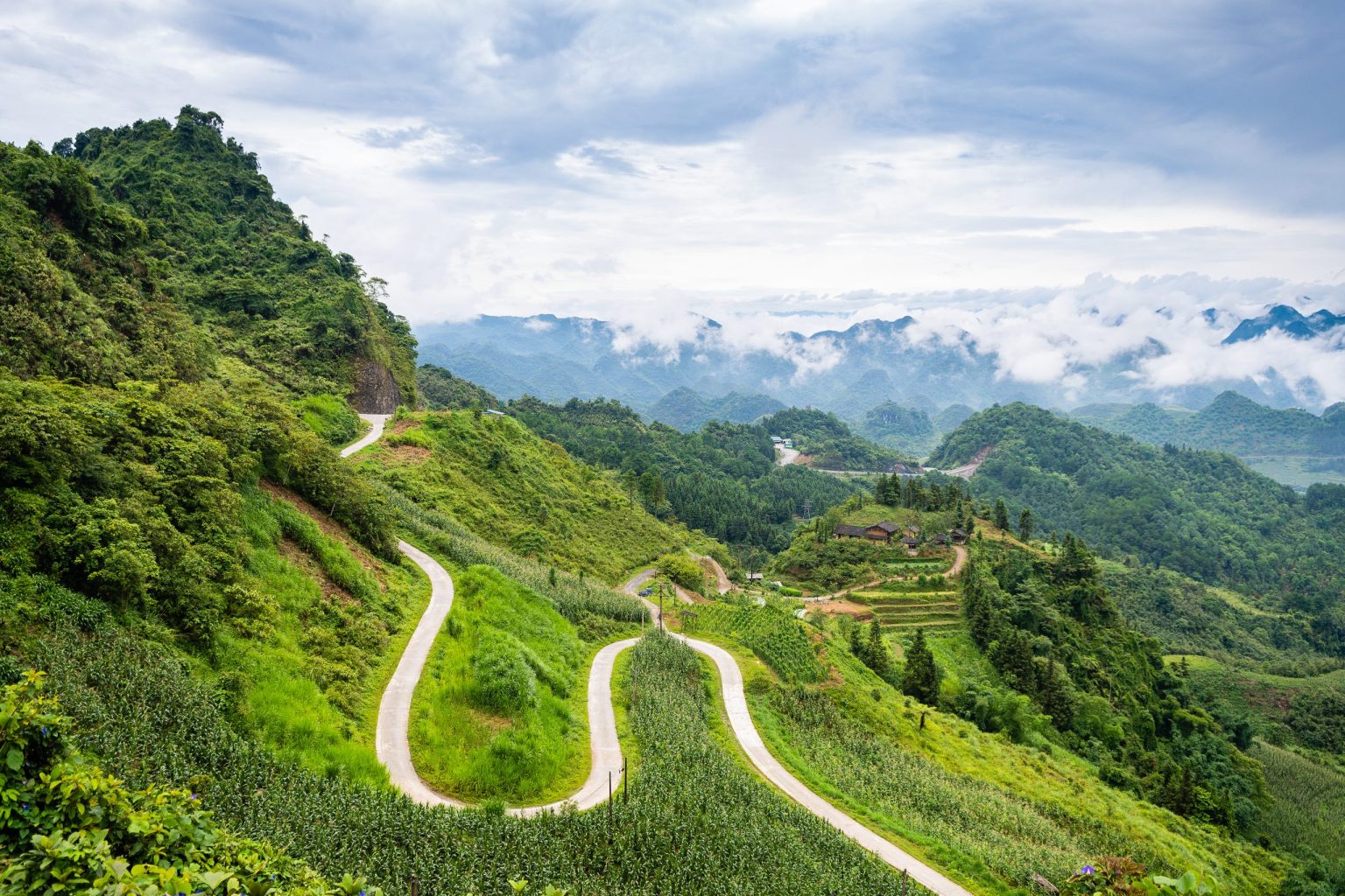 The winding Ha Giang loop road