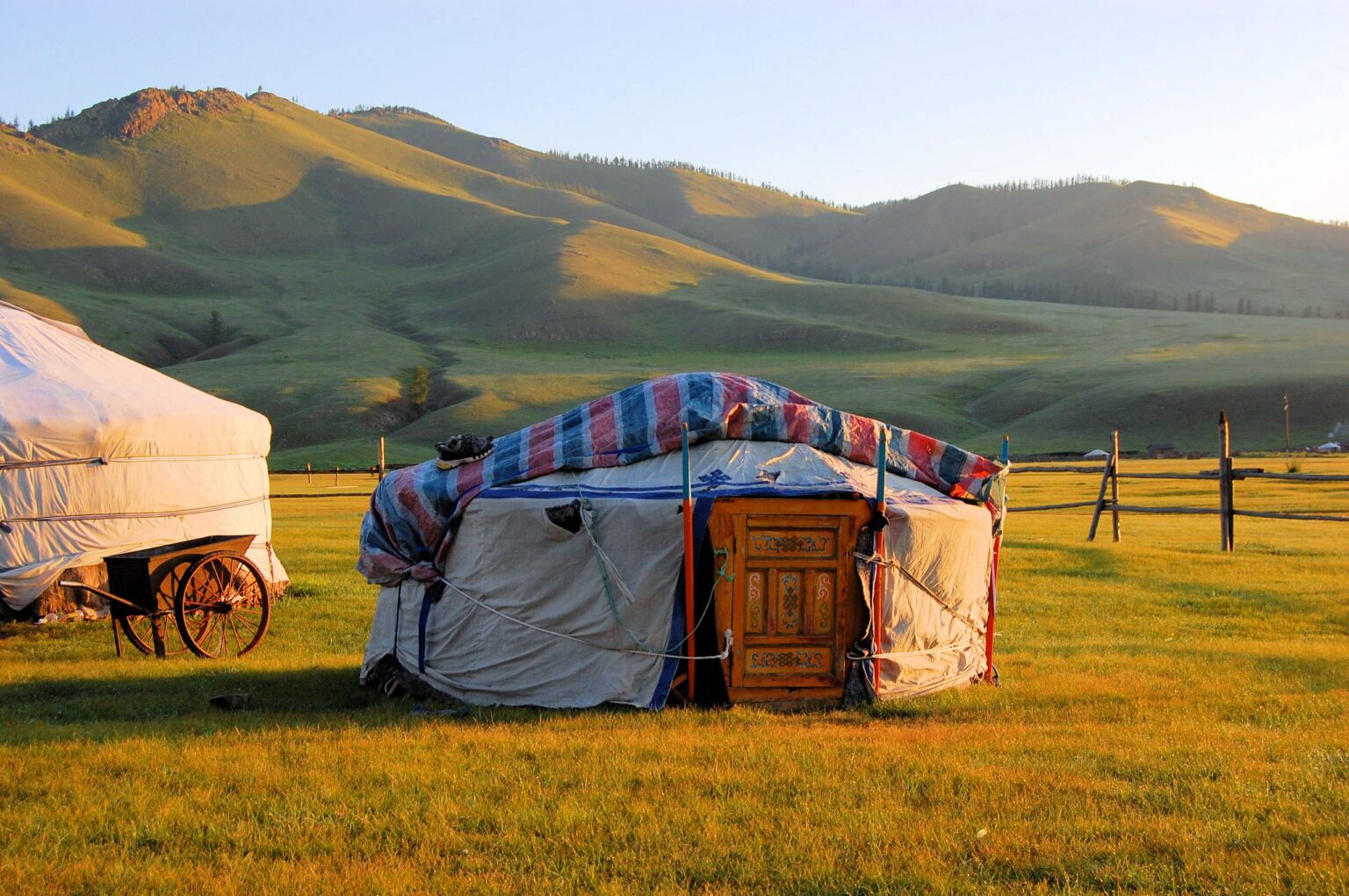Traditional gers on the Mongolian steppe