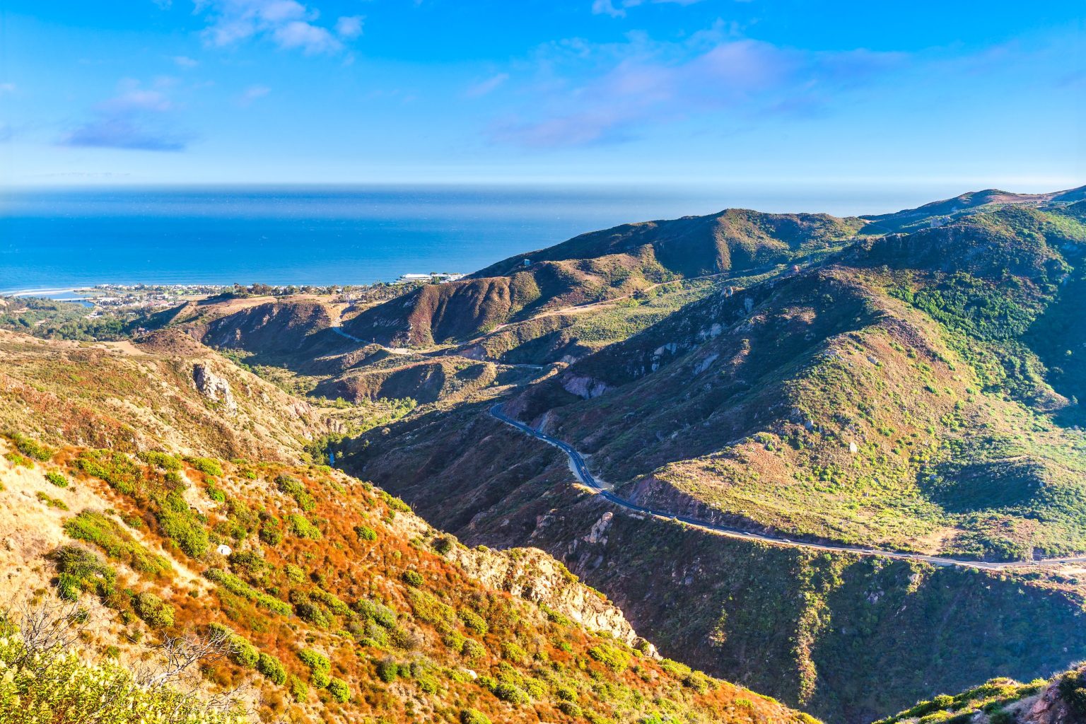 Malibu Canyon Road through the Santa Monica Mountains to the coast